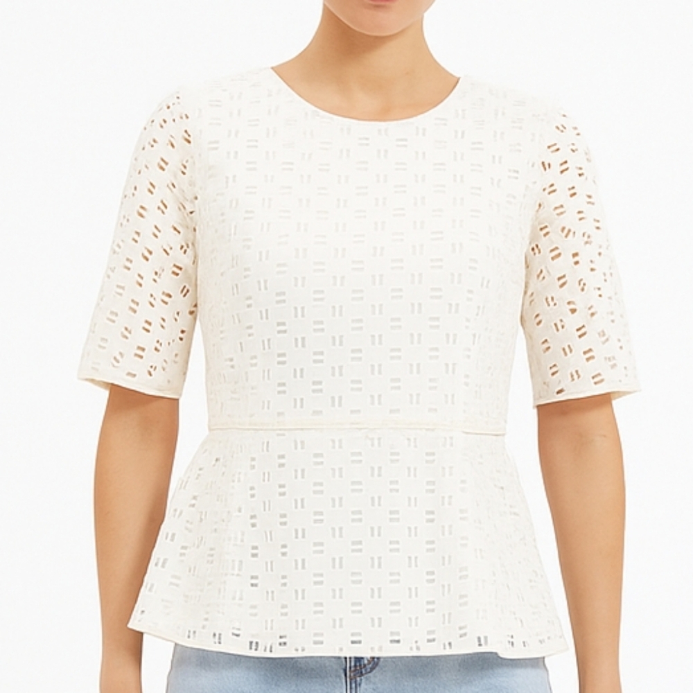 CWonder Ivory Eyelet Short Sleeve Peblem Blouse 4 Christian Siriano Romantic - Picture 2 of 14